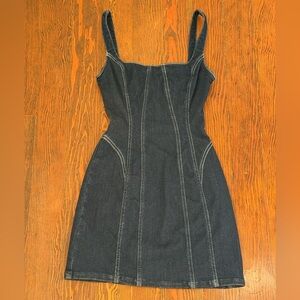 Zara Dark Blue Denim Mini Dress with Contrast Stitching